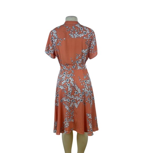 Nanette Floral Rust Short Sleeve Tie Waist Button Front Women's Dress Sz 12 - Picture 3 of 8